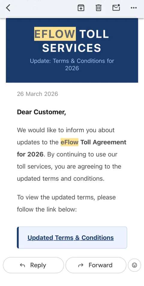 The image shows a scam email sent using eFlow's name.