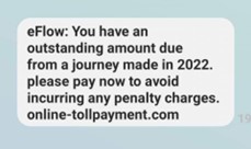 Scam text example 3 example scam text regarding an unpaid toll with a link to pay the toll